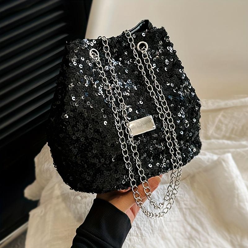

Fashion Sequins Popular Niche Design Sequin Bags Creative Simple Women s Bags Chain Shoulder Diagonal Cross-body Bucket Bags Creative Sequin Bags чорний