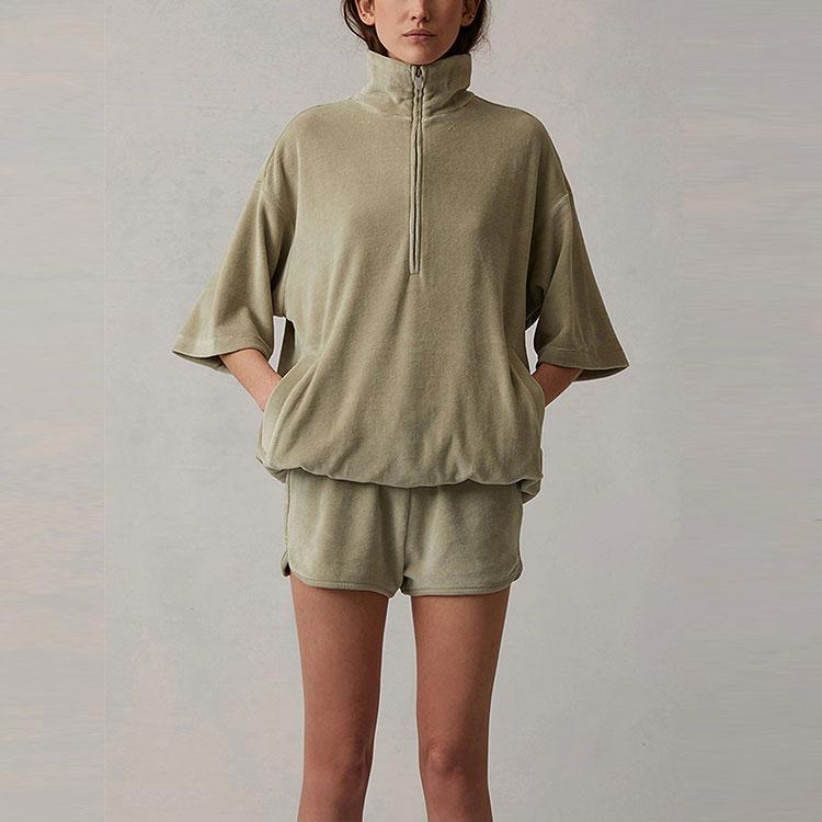 Fear of God Essentials Velour Mockneck Pullover With Three-Quarter Sleeves Women Tops Sea-Foam FOG-SS22-225