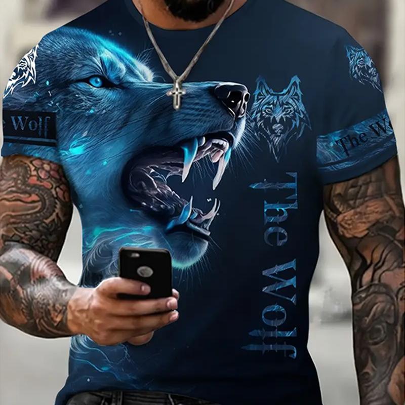 Men's Crew Neck Print Fierce Animal Pattern Oversized Men's Shirt Y2K Style Fashion Breathable Refreshing Short Sleeve