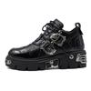 First Layer Cowhide Motorcycle Boots New Punk Goth Skull Metal Spanish Tide Rock Low Top Platform Men's and Women's Shoes