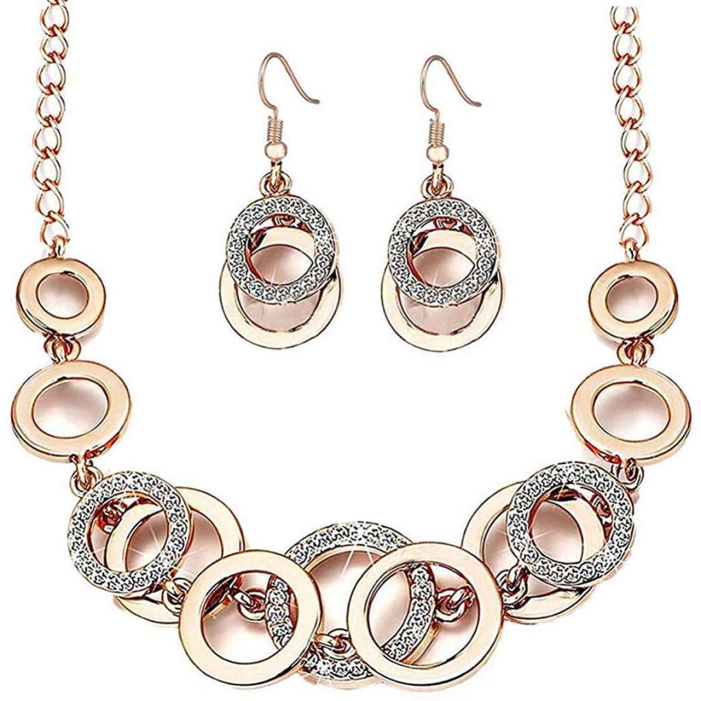 Rose Gold Plated Stone Studded Jewellery Set