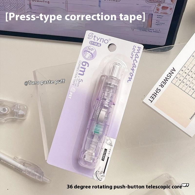 360 Degree Rotating Correction Tape Press Type Refillable White Out Correction Pen Style Replaceable Core Student Corrector