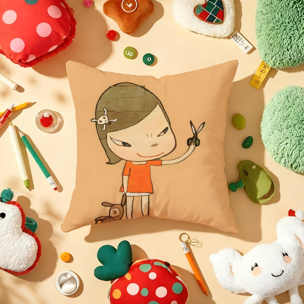 Yoshitomo NNaraS Anime Cushion Cover Plush Fabric Soft DoubleSided Printed Sofa Warm Winter Home Gift Pillow Cover