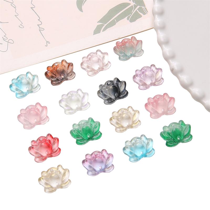 5Pcs Glass Double Hole Lotus Flower Beads Pendant Charm for Necklace Bracelet Earring DIY Jewelry Making