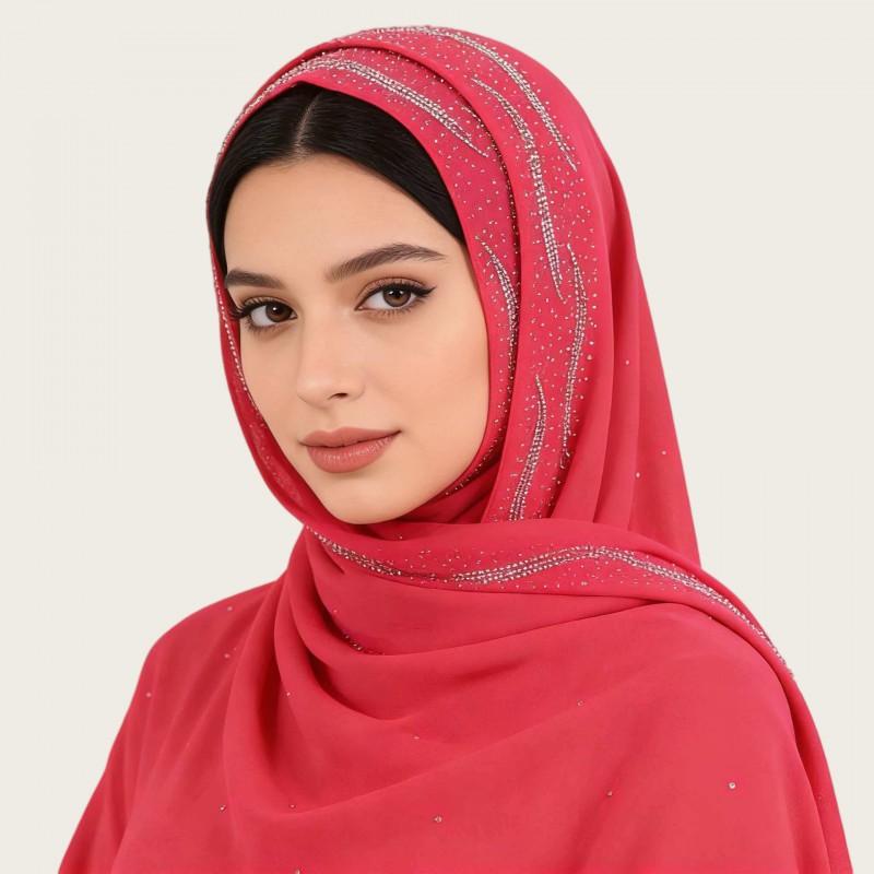 Womens Chiffon Scarf With Rhinestone Pearl Embellishment Ethnic Style Long Wrap Headband Accessory Elegant Lady Fashion
