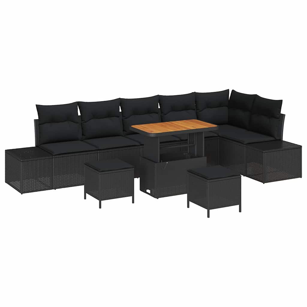 Garden Sofa Set with Cushions 9 pcs Black Poly Rattan