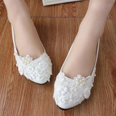 Scarpe Donna Eleganti PU Pizzo 3 5 8 CM Tacchi Sottili Nuove Piatte Bianche Abito da Sposa Sposa Tacchi Alti Damigella d'onore Tacchi Bassi Scarpa Donna