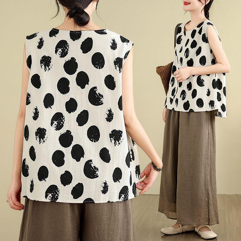 Baumwolle und Leinen Übergröße Ärmelloses T-Shirt für Damen Sommer Locker Lässig Oberbekleidung Weste Top für Damen