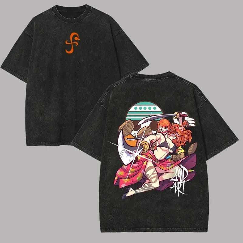 One Piece Zoro Luffy Graphic T Shirt Men Women Vintage Wash Cotton Short Sleeve Tee Summer 2026 Y2k Streetwear Loose Casual Tops