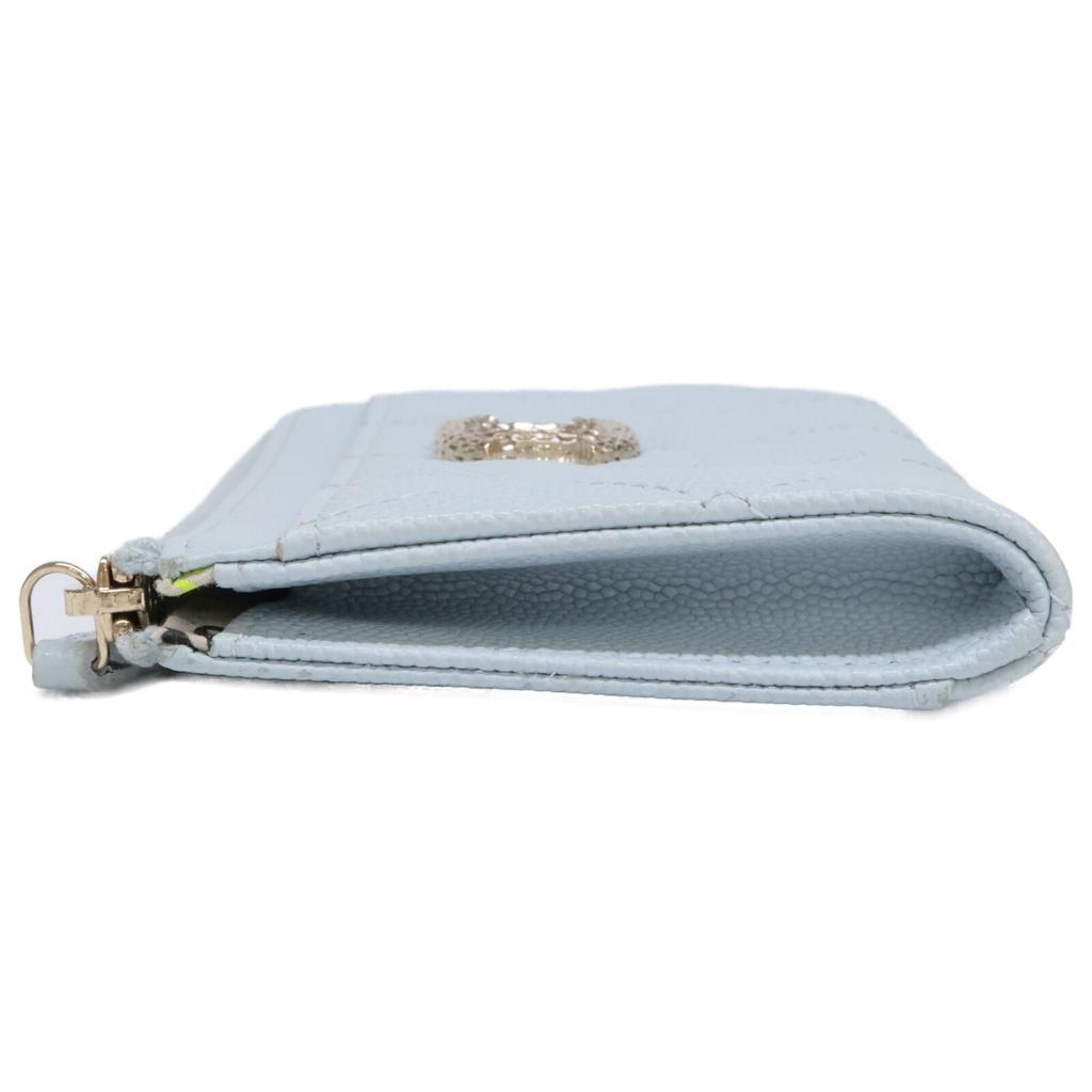 CHANEL Excellent Condition AP4257 Caviar Skin CC Logos Zip Wallet Fragment Case Card Case coin purse Light Blue/Light Gold HardwareUsed