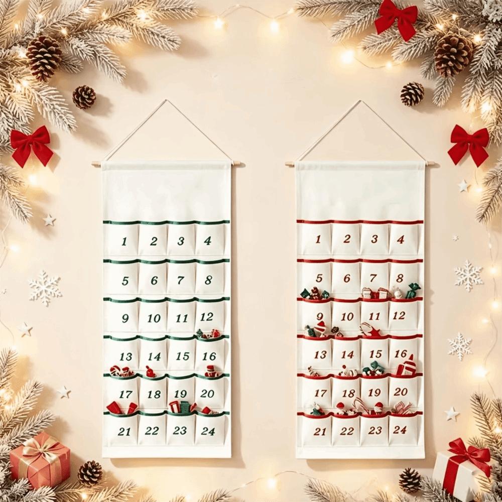 With 24 Pockets Christmas Countdown Calendar Numbered Countdown Storage Bag Keys