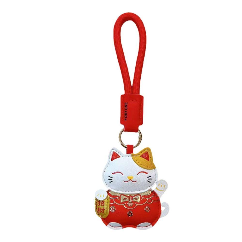 Cartoon Pu Leather Fortune Cat Keychain Fortune Horse Year Pendant Kawaii Car Keychain  Home Decor