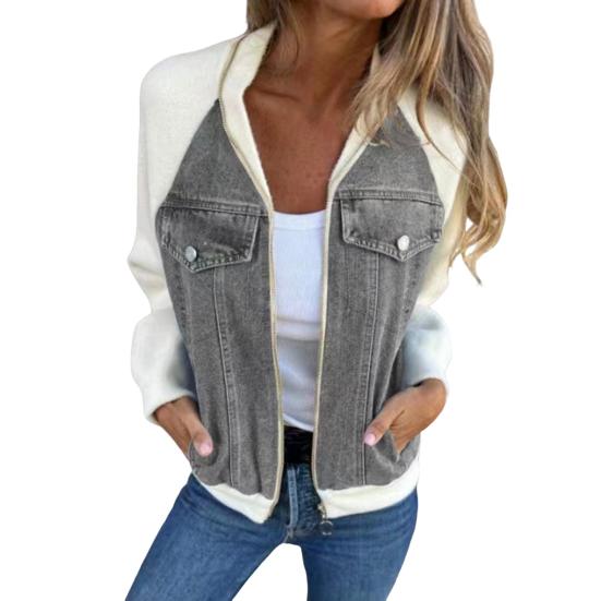 Podzim Zima Ženy Bunda Barevně ladící Kapsy na zip Cardigan Dlouhé rukávy Patchwork Raglánový límec na ramenou Límec na běžné denní nošení Kabát