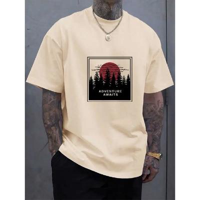 Men's Oversize Tee Clothing Sunset Printed O-neck Short Sleeve Summer Top for Man