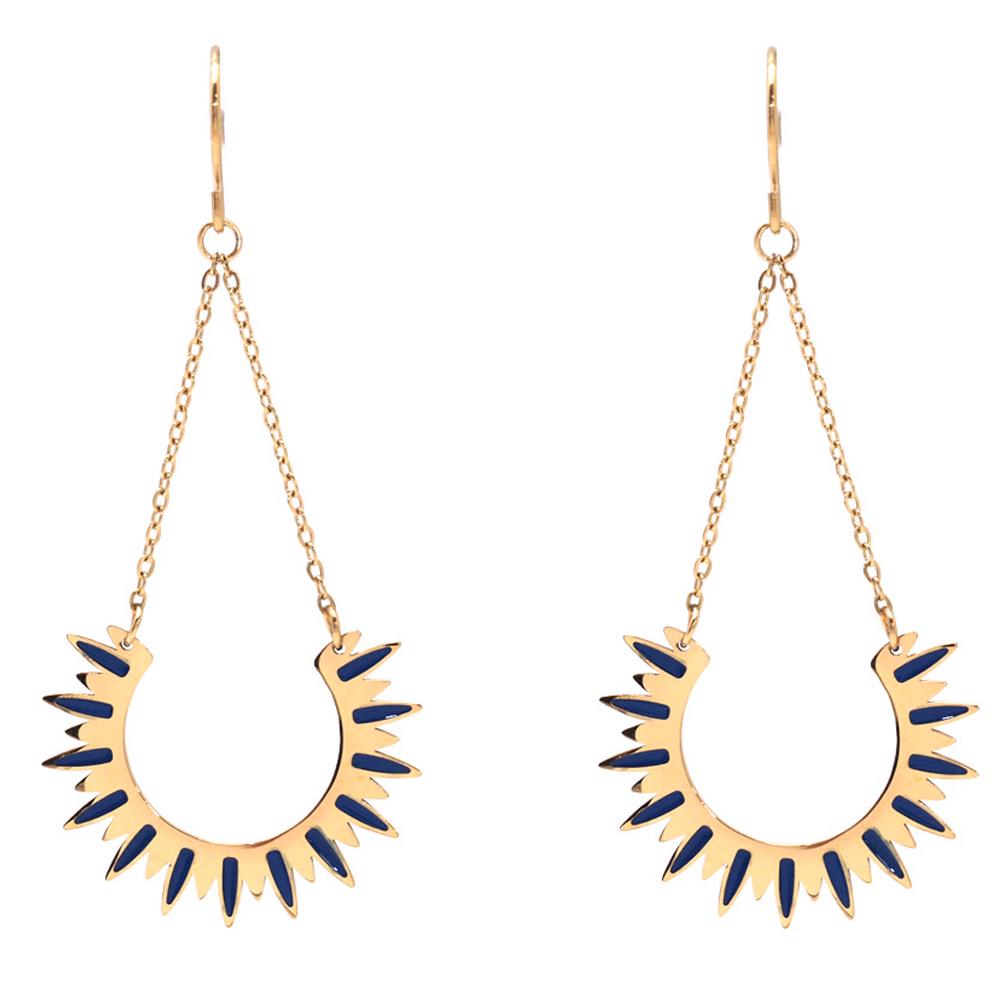 

Les Trésors De Lily [Q8539] - Boucles créateur acier Cléopatra marine doré (soleil) - 45x25 mm