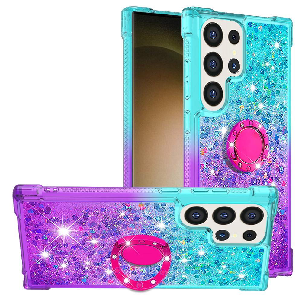 

For Samsung Galaxy S25 Ultra TPU Case with Kickstand Gradiant Quicksand Shockproof Cover Sky Blue+Purple