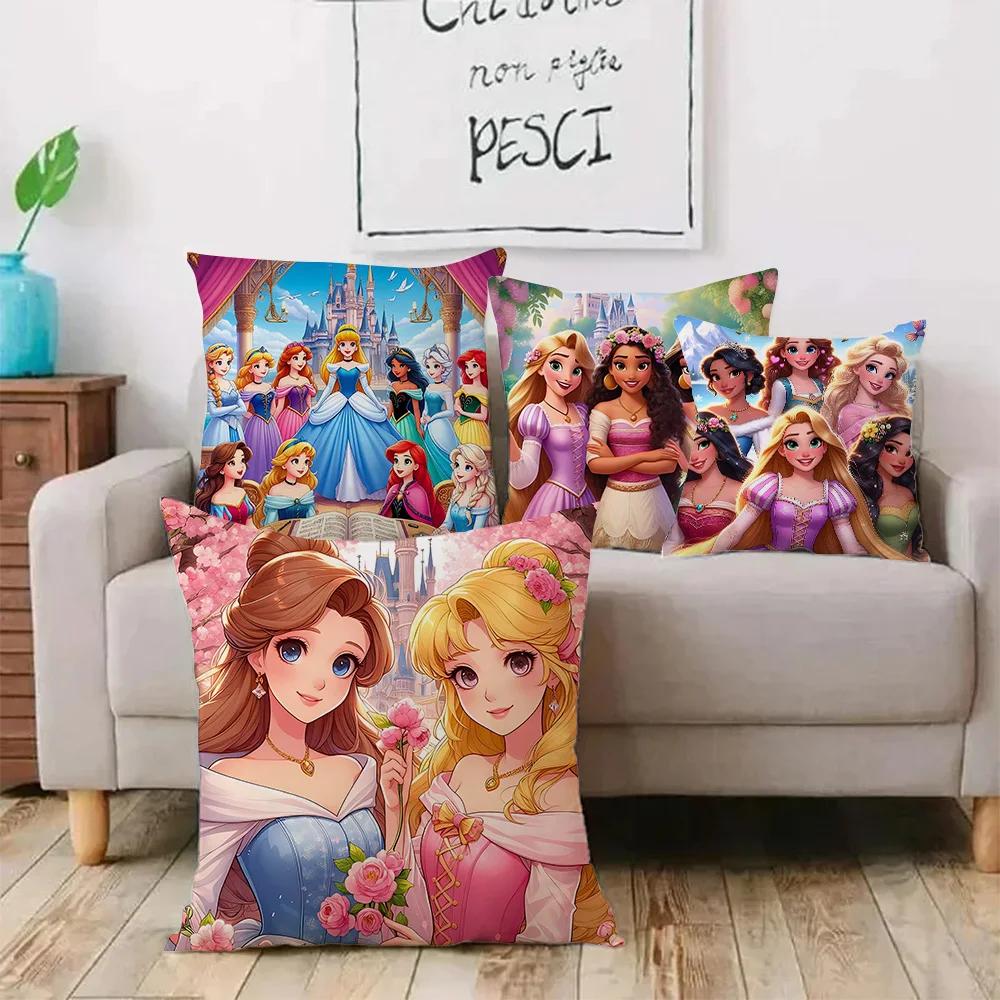 Pillow Covers Cartoon Cute Disneys Elsa Ariel Princess Sofa Decorative Home Double-sided Printing Short Plush Cute Cushion Cover