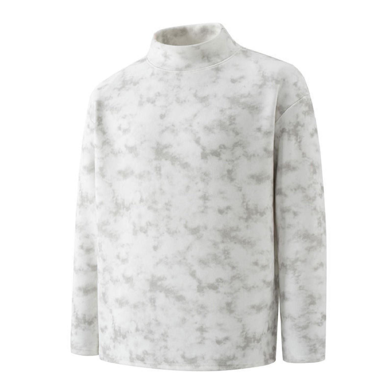 

Мужская модная футболка с длинным рукавом из немецкого бархата в стиле американского ретро тай-дай, мужской утолщенный теплый повседневный пуловер с полувысоким воротом XL белый