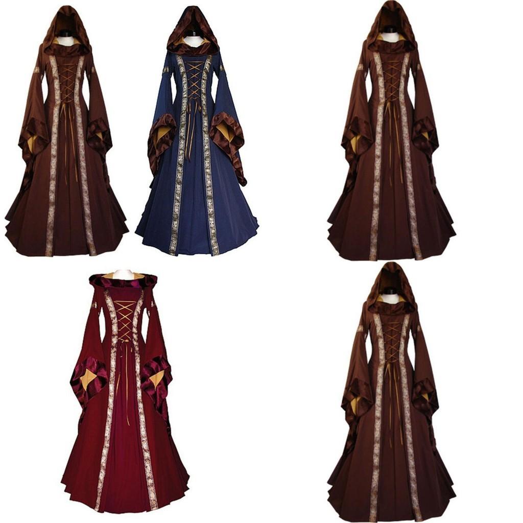 Vestido de Disfraz Gótico Medieval Vintage para Mujer Vestido Victoriano Renacentista Retro con Capucha