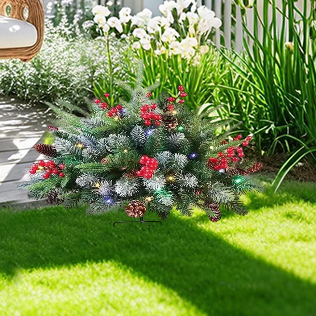 Garden Stakes Christmas Tree 45cm Stake With Cones Red Berries Insert Decoration Art Ground Spikes For Porch Backyard Pathway