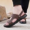Men White  Flats Sandals Summer Brown Wide Head Roman Sandals Retro Black Leather Beach Shoes Plus Size
