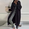 Women's Solid Color Long Sleeved Knee Length Knitted Cardigan, Lazy Trend, Medium Long Hair Jacket