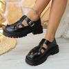 Black Pu Leather Thick Bottom Rome Sandals Women Summer Closed Toe Platform Sandles Woman Fashion Non Slip Beach Sandalias Mujer