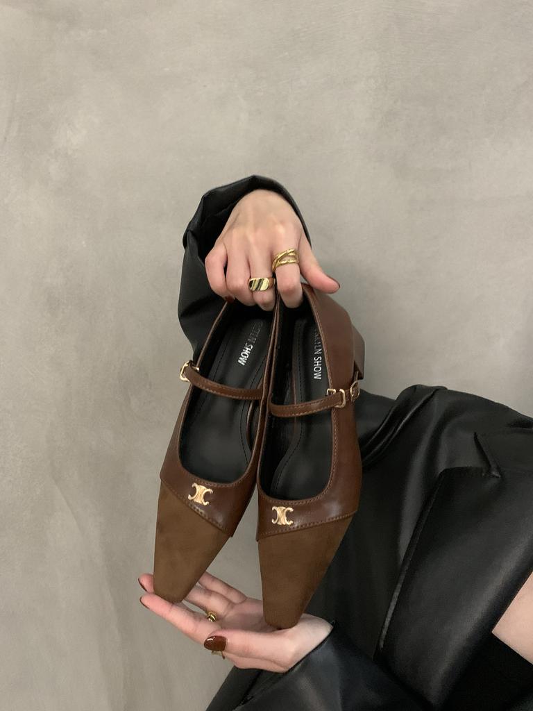 Retro Thick Heel Evening Mary Jane Shoes Small Fragrant Women's Shoes Autumn and Winter Single Shoes French Splicing Fairy Temperament High Heels