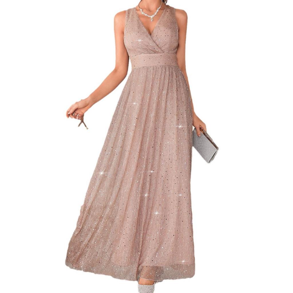 Sequin Spaghetti Strap Mesh Christmas Evening Dress