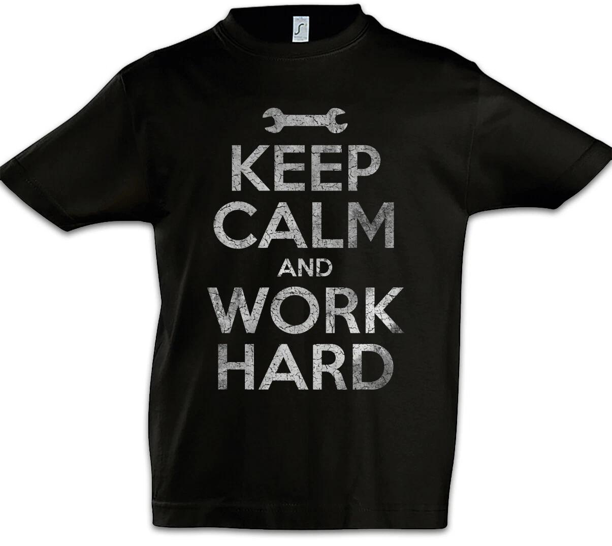 Keep Calm And Work Hard Kids Boys T-Shirt Worker pump gym Fitness Training 160