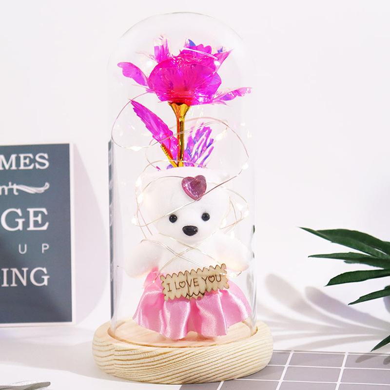 Eternal flower gold leaf flower laser flower glass cover bear 110 Qixi Festival Valentine's Day Mother's Day gift