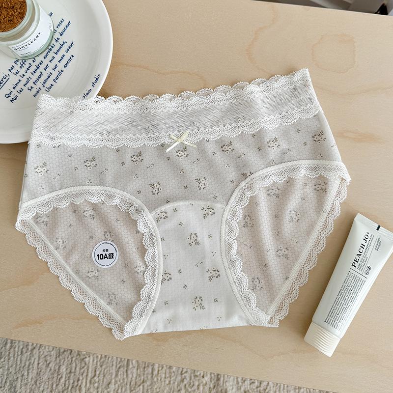5278 #Snowflake Dot Lace Panties Women'S 10A Bacteriostatic Bottom Crotch Bow Printed Mid Waist Ultra Thin Women'S Briefs