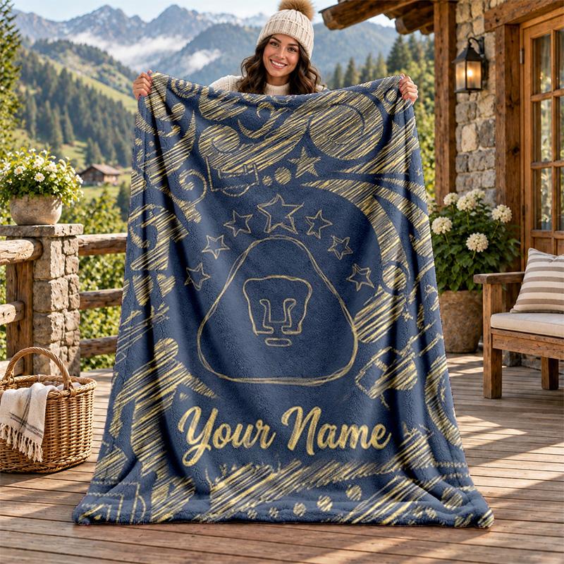 Club Universidad Nacional Pumas Custom Name Flannel Blanket Personalized Soft Warm Plush Throw Blanket Customized Gift for Family Friends