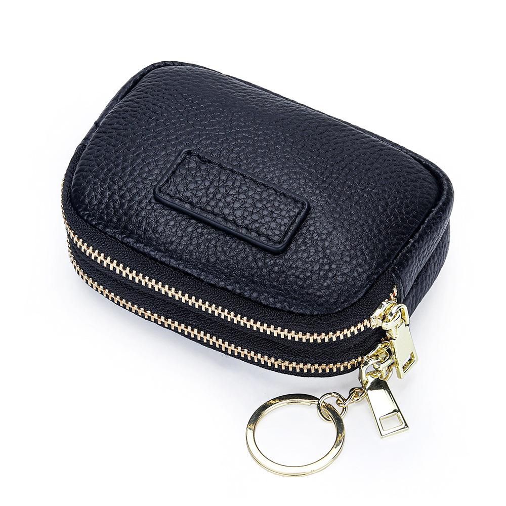 Genuine Leather Coin Purse Women's Compact Mini Double Zipper Storage Bag Large Capacity Key Ring Small