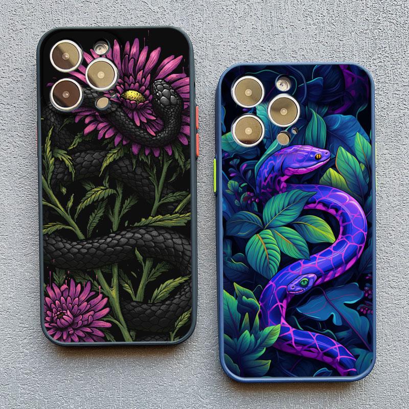 Snake Flower Snake Painting Phone Case for iPhone 11 12 13 Mini Pro Max 16 15 14 Pro Max XS X XR 15 8 7 Plus SE Shockproof Cover