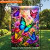 Colorful Butterflies Among Flowers Single Sided Garden Flag - Single-Sided, Polyester, Outdoor Yard Decor