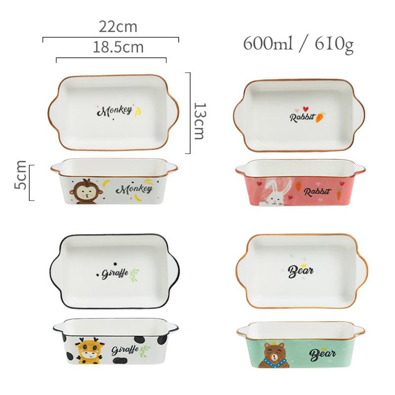 8 inch Cartoon Animal Baking Plate Ceramic Baked Dish Bakeware Tray Pasta Pizza Bowl Serving Plate 600ml