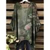 Boho Floralprint Damen T-Shirt Einfaches Vintage Unregelmäßiger Saum Rundhals T-Shirt Modische und Vielseitige Damenbekleidung