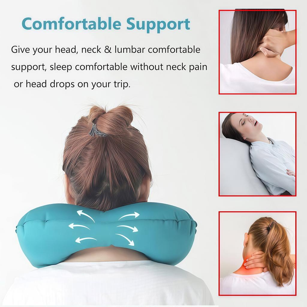 Inflatable U-shaped Neck Pillow, Portable and Foldable Travel Pillow with Manual Inflation, Cervical Spine Support Pillow