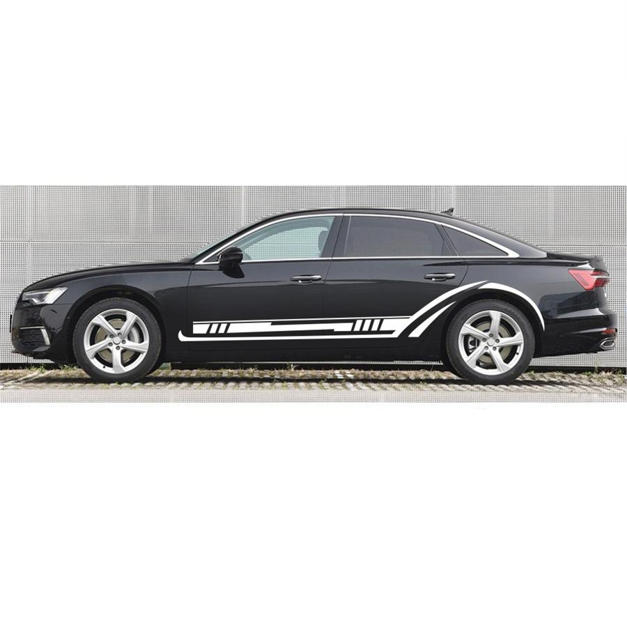 2 Stück Weißes Rennwagen Aufkleber Karosserie Seitenstreifen Grafik Vinyl Aufkleber