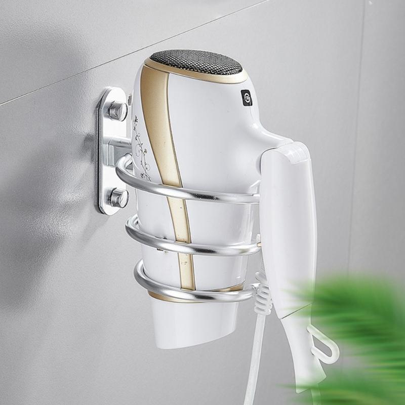 Wall Storage Hair Dryer Holder Aluminum Rack for Bathroom Use with Front Opening and Daily Counter Space Saving Design
