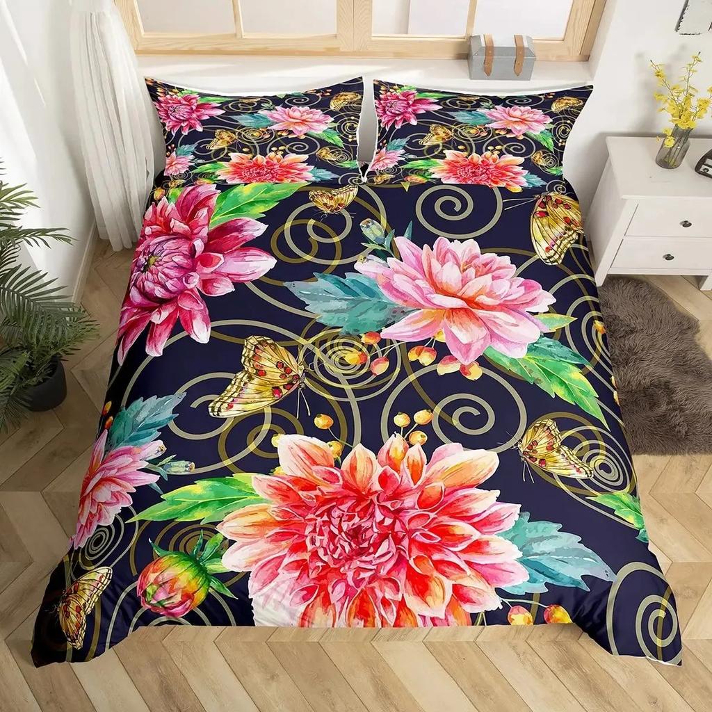 Gold Butterfly Duvet Cover Set for Girls Gold and White Butterflies Bedding Sets Flying Butterfly Black Luxury Comforter Cover