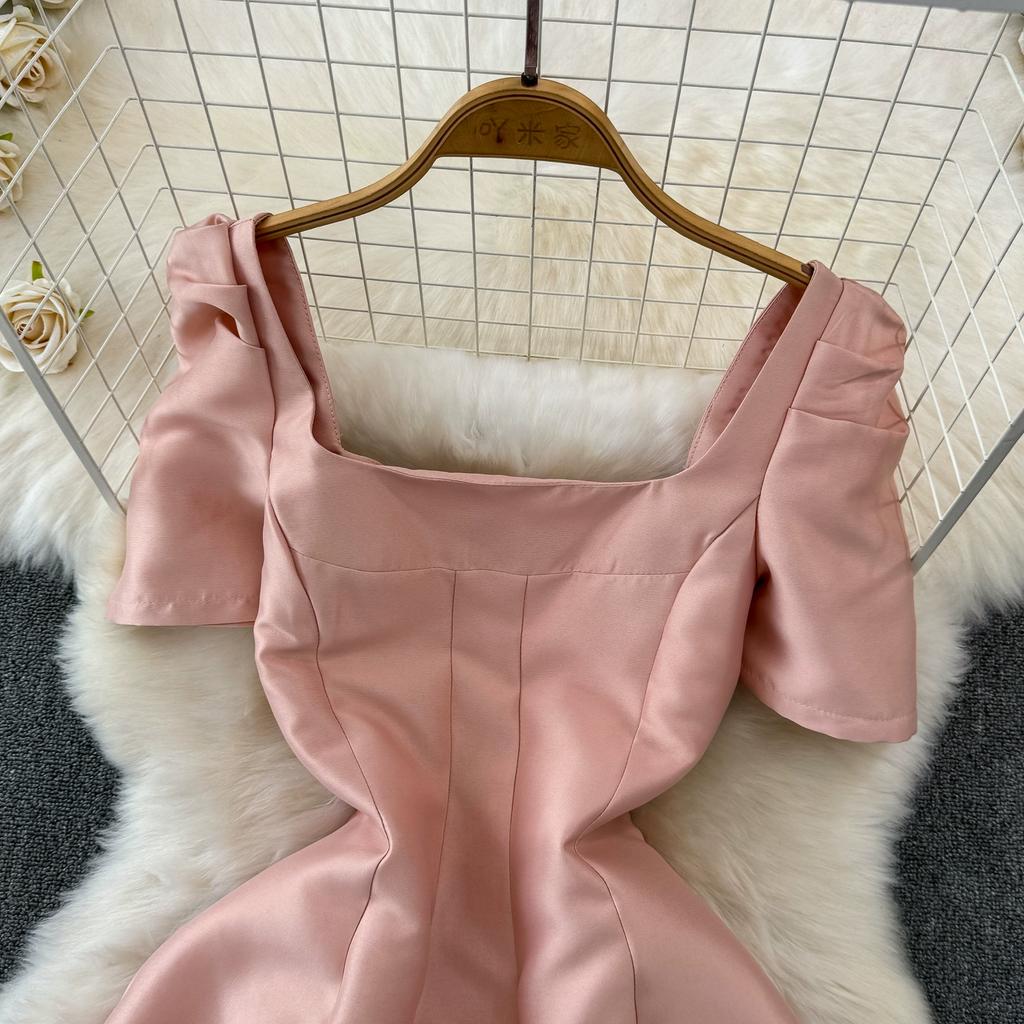 Rochie de bal de vară pentru femei, vintage, cu mâneci bufante, cu guler pătrat, petrecere de seară, rochii de prințesă