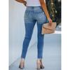 Women's Elastic High Waist Denim Slim Pants Breathable Vintage Print Casual Style for All Seasons with Hole Decoration