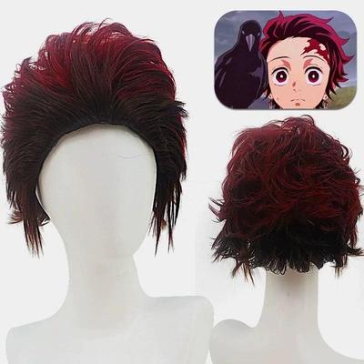 Demon Slayer Tanjiro Kamado Cosplay Perücke, Rote Party Rollenspielperücke
