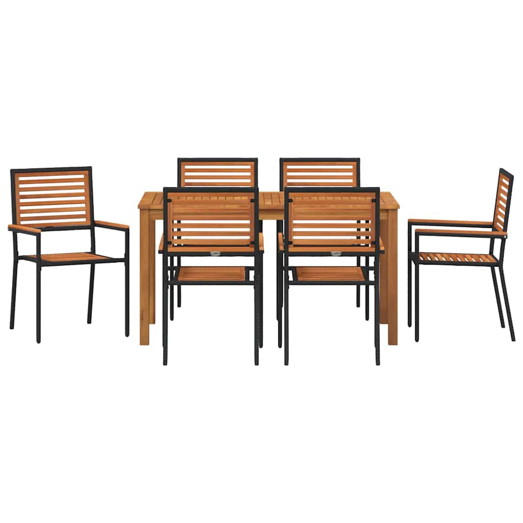 Garden Dining Set 7 Pcs Black Solid Acacia Wood