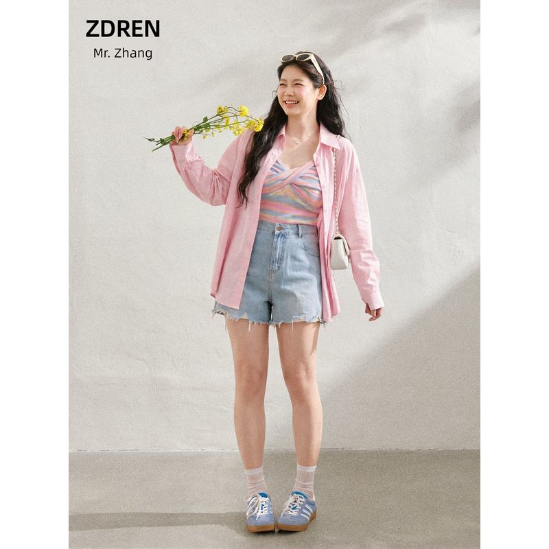 Zhang Ren Fat Sister mm Rainbow Denim Shorts Sling