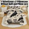 Halloween Duvet Cover Set without Core Quilt Cover with 2 PillowcasesSoft and Machine Washable Gothic Skulls Crows Bedding