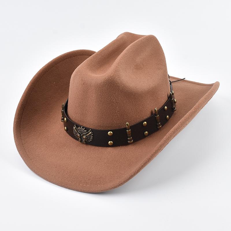 Men Women Western Cowboy Hat with Leather Vintage Big-edge Gentleman Cowgirl Hat Cloche Church Caps