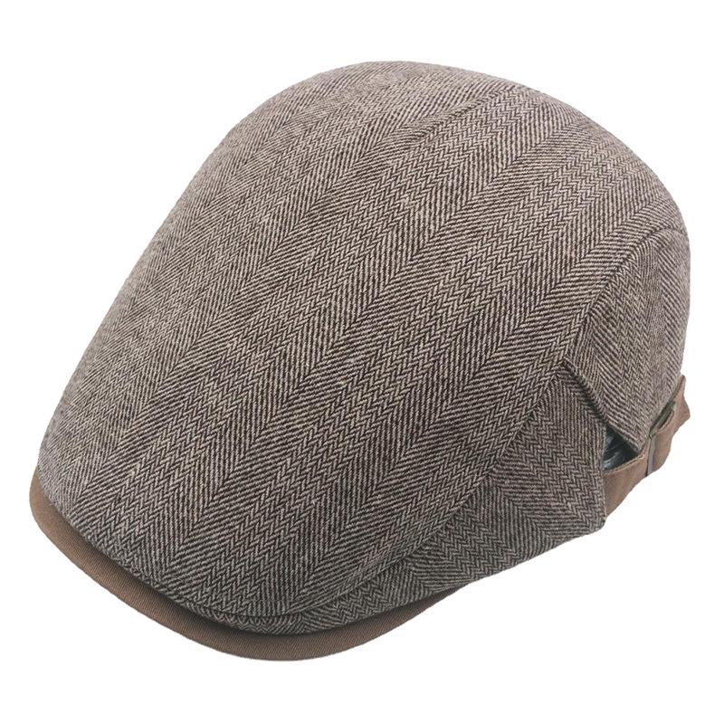 Men's Warm Fleece-Lined Striped Duckbill Beret - British Style Autumn/Winter Newsboy Cap
